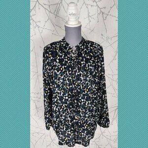 John Lewis Dark Floral Print Lenzing Viscose Pleated Tie Neck Blouse Career